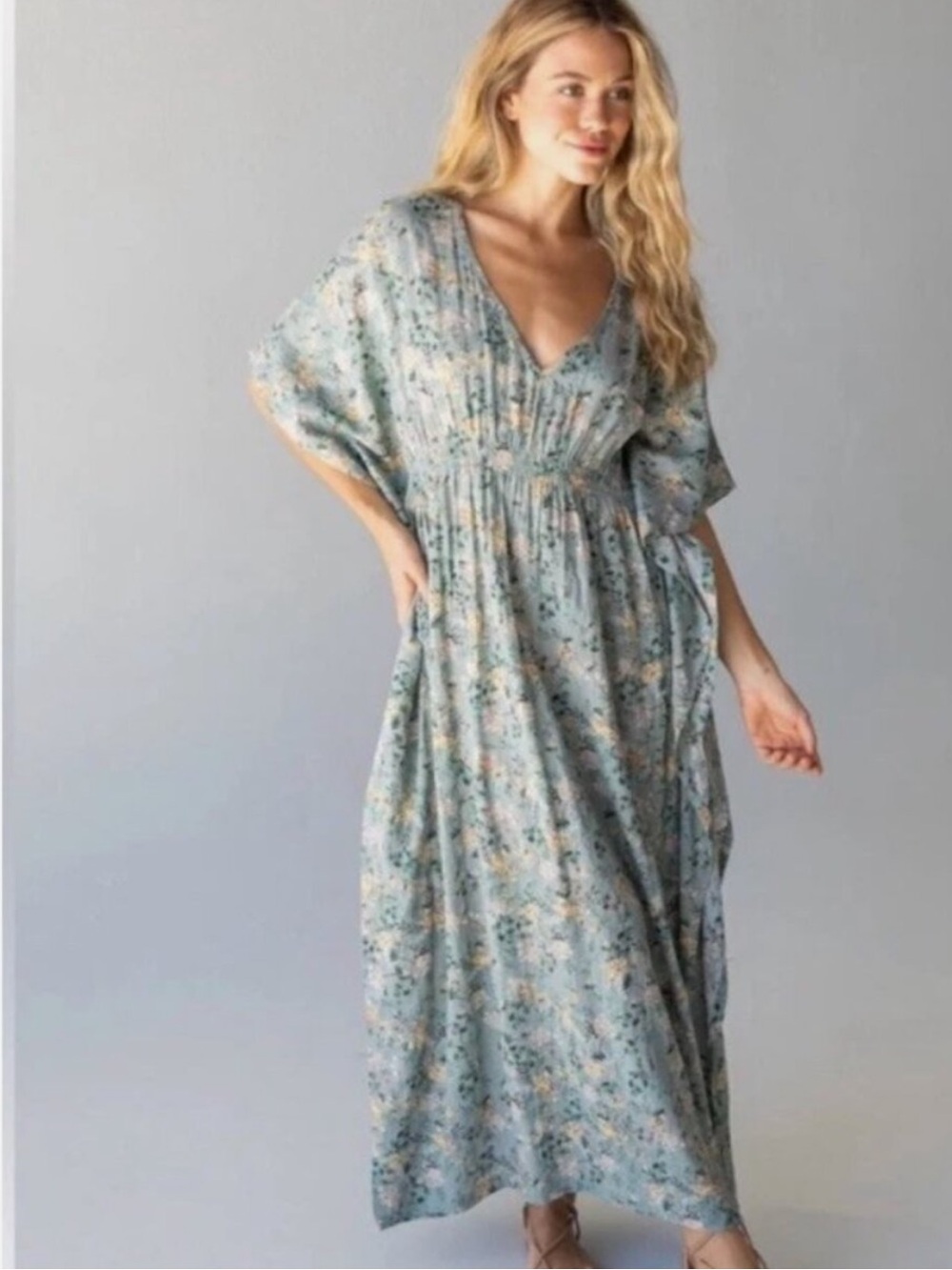 Natural Life Sanibel Floral Sage Green Kaftan Maxi Dress - Picture 2 of 11